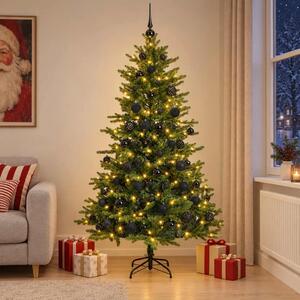 Umjetno božićno drvce s kuglicama 180 cm 300 LED lampica - Zelena 180 cm s LED-ima i crnim lopticama