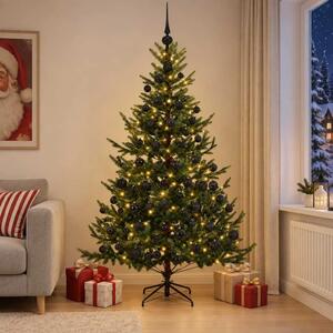 Umjetno božićno drvce s kuglicom 180 cm 300 LED lampica - Zelena 180 cm s LED-ima i crnim lopticama