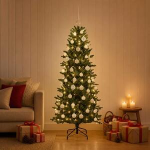 Umjetno božićno drvce s kuglicom 120 cm 150 LED lampica - Zelena 120 cm s LED žaruljama i bijelim kuglicama