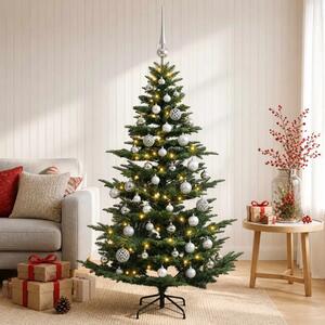 Umjetno božićno drvce s kuglicom 120 cm 150 LED lampica - Zelena 120 cm s LED-ima i srebrnim lopticama