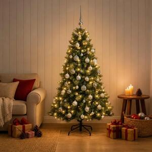 Umjetno božićno drvce s kuglicom 120 cm 150 LED lampica - Zelena 120 cm s LED-ima i srebrnim lopticama
