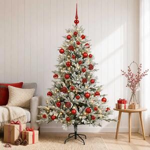 Umjetno božićno drvce s kuglicom 120 cm 150 LED lampica - Zelena i bijela 120 cm s LED-ima i crvenim lopticama