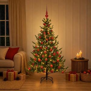 Umjetno božićno drvce s kuglicom 120 cm 150 LED lampica - Zelena 120 cm s LED-ima i crvenim lopticama