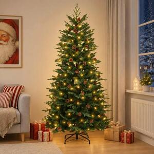 Umjetno božićno drvce s nogom 150 cm 150 LED lampica - Zelena 150 cm s LED svjetlima