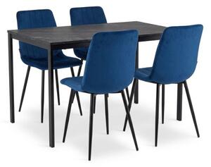 Blagovaonski set 1 + 4, crni stol RAMOD 100x60 cm + plava stolica LAVA s crnim nogama