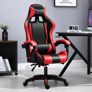 Udobna gaming stolica sa crno-crvenim masažnim jastukom
