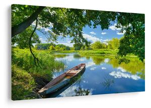 Slika ljetne rijeke s brodicom (90x60 cm)