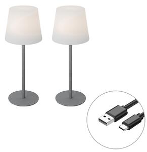 Set od 2 punjive stolne svjetiljke sive boje 40 cm IP54 - Jude