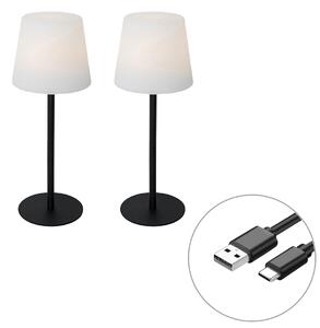Set od 2 crnih punjivih stolnih svjetiljki 40 cm IP54 - Jude