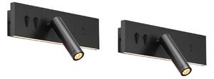 Set od 2 moderne zidne svjetiljke crne podesive s USB-C uklj. LED - Modric
