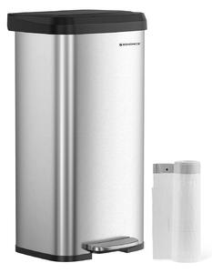Metalna pedalna kanta s poklopcem, 68l, 40,5 x 35 x 77 cm, srebrno-crna | SONGMICS