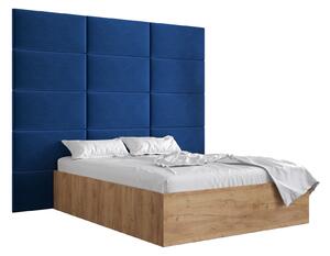 Zondo Bračni krevet s tapeciranim uzglavljem 160 cm Brittany 1 (hrast craft zlatni + plava) (s podnicom). 1045890