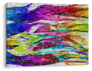 Slika - Opečna stena s pisanimi plameni (70x50 cm)