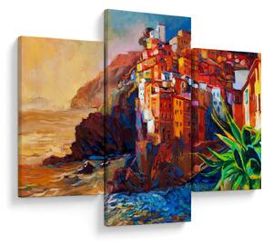 Slika - Vas na obali Cinque Terre, italijanska riviera, moderni impresionizem (90x60 cm)