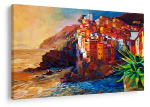 Slika - Vas na obali Cinque Terre, italijanska riviera, moderni impresionizem (90x60 cm)