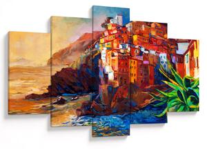 Slika - Vas na obali Cinque Terre, italijanska riviera, moderni impresionizem (150x105 cm)
