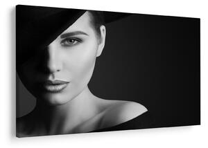 Slika - Črno-beli portret ženske s klobukom (90x60 cm)