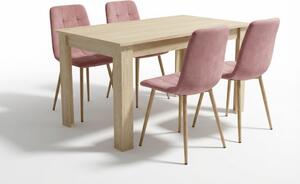 Blagovaonski set 1 + 4, stol UMEKO 120x80 cm hrast sonoma + ružičasta baršunasta stolica KARA