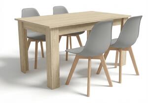Set za blagovaonicu 1 + 4, stol UMEKO 120x80 cm hrast sonoma + siva stolica KITO