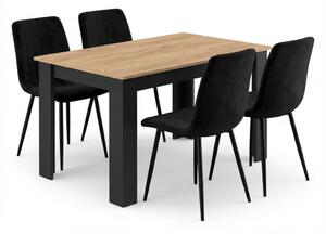 Blagovaonski set 1 + 4, stol MADO 120x80 cm crna/hrast artisan + crna baršunasta stolica LAVA s crnim nogama