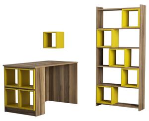 Studijski stol i policu za knjige, Box - Walnut, Yellow