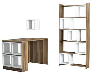 Studijski stol i policu za knjige, Box - Walnut, White