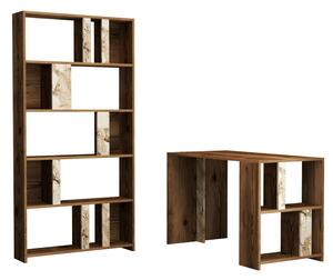 Studijski stol i policu za knjige, Lima - Walnut, White Marble