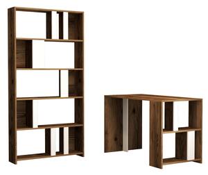 Studijski stol i policu za knjige, Lima - Walnut, White