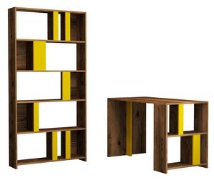 Studijski stol i policu za knjige, Lima - Walnut, Yellow