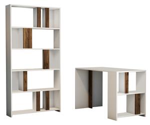 Studijski stol i policu za knjige, Lima - White, Walnut