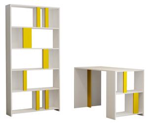 Studijski stol i policu za knjige, Lima - White, Yellow
