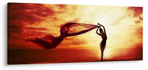 Slika - Silhueta ženske ob sončnem zahodu (120x50 cm)
