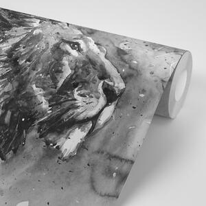 Tapeta kralj životinja u crno-bijelom akvarelu