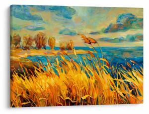 Slika - Sončni zahod nad jezerom, akrilna slika (70x50 cm)