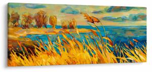 Slika - Sončni zahod nad jezerom, akrilna slika (120x50 cm)