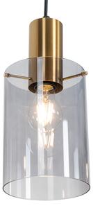 Viseća svjetiljka mesing s dimnim staklom 3 svjetla - Vidra