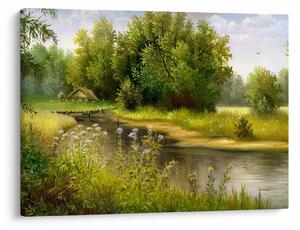 Slika - Reka ob gozdu, oljna slika (70x50 cm)