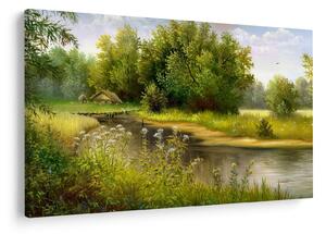 Slika - Reka ob gozdu, oljna slika (90x60 cm)