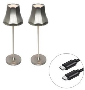 Set od 2 retro stolnih svjetiljki gunmetal punjivih IP44 - Granny