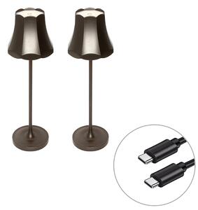 Set od 2 retro stolnih svjetiljki tamno brončane punjive IP44 - Granny