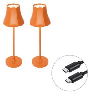 Set od 2 retro stolnih svjetiljki narančaste punjive IP44 - Granny