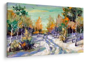 Slika - Zasnežena pot skozi gozd, oljna slika (90x60 cm)