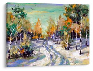 Slika - Zasnežena pot skozi gozd, oljna slika (70x50 cm)