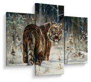 Slika - Tiger v zasneženem gozdu, oljna slika (90x60 cm)
