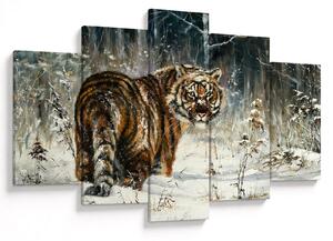 Slika - Tiger v zasneženem gozdu, oljna slika (150x105 cm)