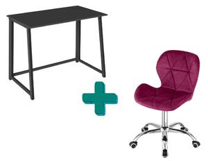 Set za ured – sklopivi radni stol ZARIMO 80×40 cm crni + uredska stolica AVOLA VELVET vinska crvena