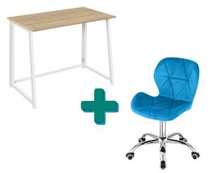 Set za ured – sklopivi radni stol ZARIMO 80×40 cm bijeli + uredska stolica AVOLA VELVET plava