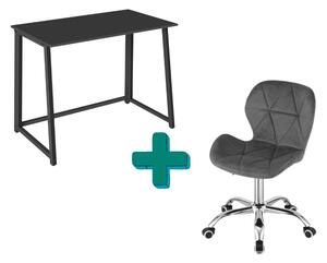 Set za ured – sklopivi radni stol ZARIMO 80×40 cm crni + uredska stolica AVOLA VELVET siva
