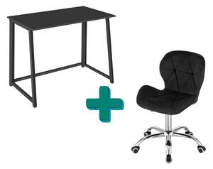 Set za ured – sklopivi radni stol ZARIMO 80×40 cm crni + uredska stolica AVOLA VELVET crna