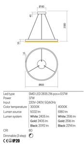 Redo 01-2867 - LED Prigušivi luster na sajli FEBE LED/37W/230V crna